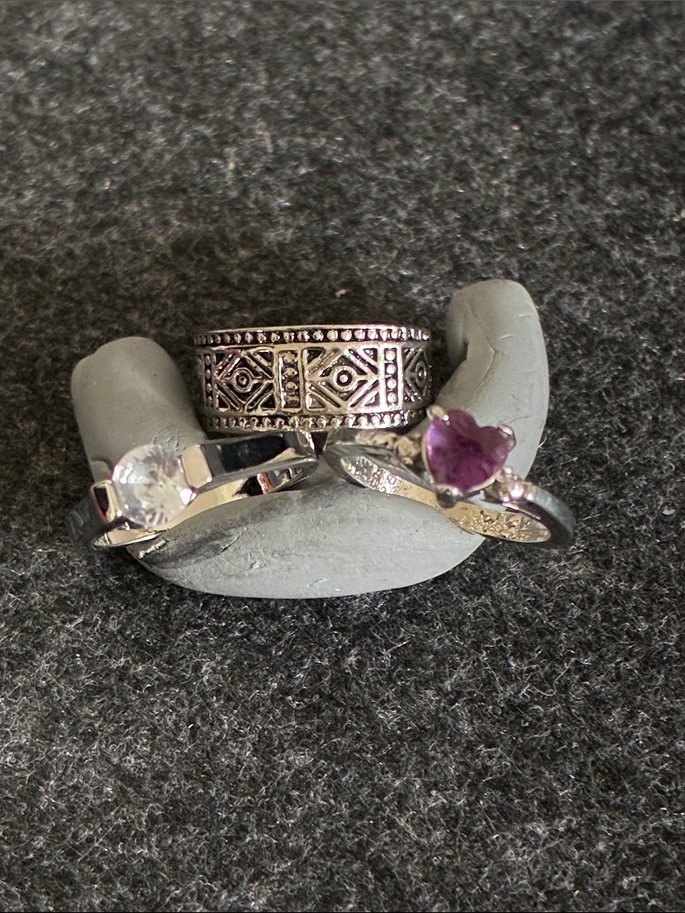 3 Rings, Size 6.5, Including Solitaire, Purple Heart & Boho Band, 004R
